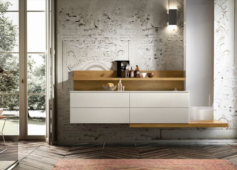 BAGNO ENEA EDONE laccato e legno rovere