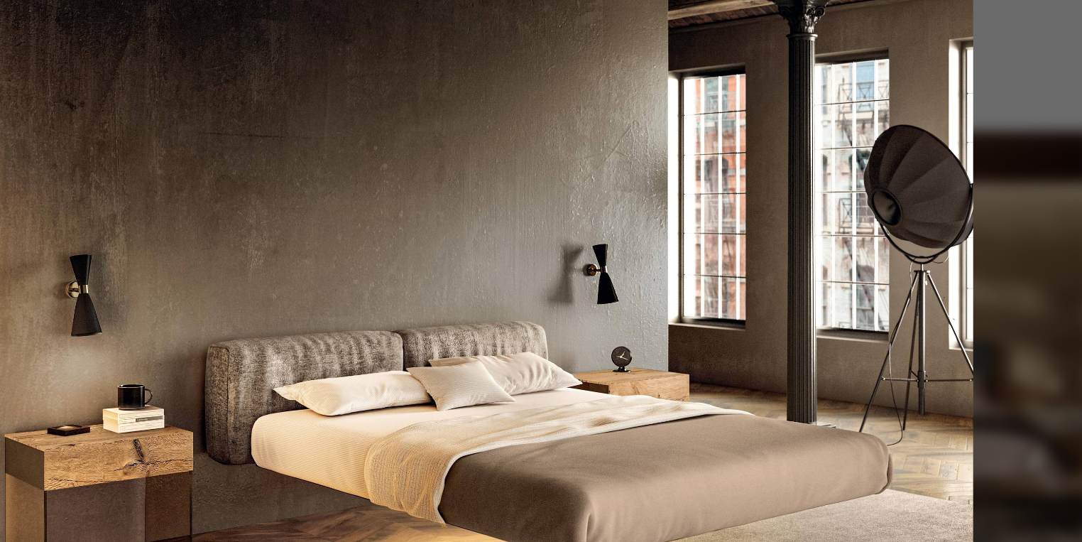Letto Fluttua Lago con testata imbottita con cuscini