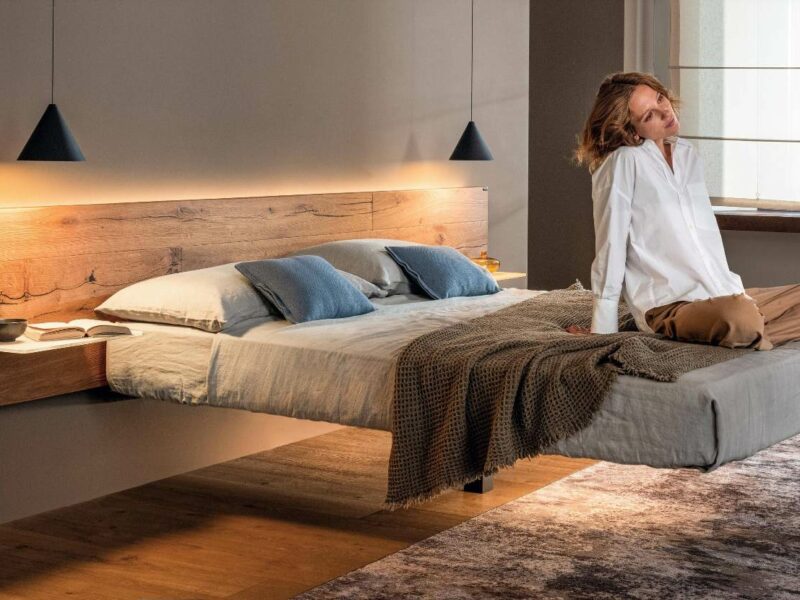 Letto Fluttua Lago con testata in legno rovere wilwood
