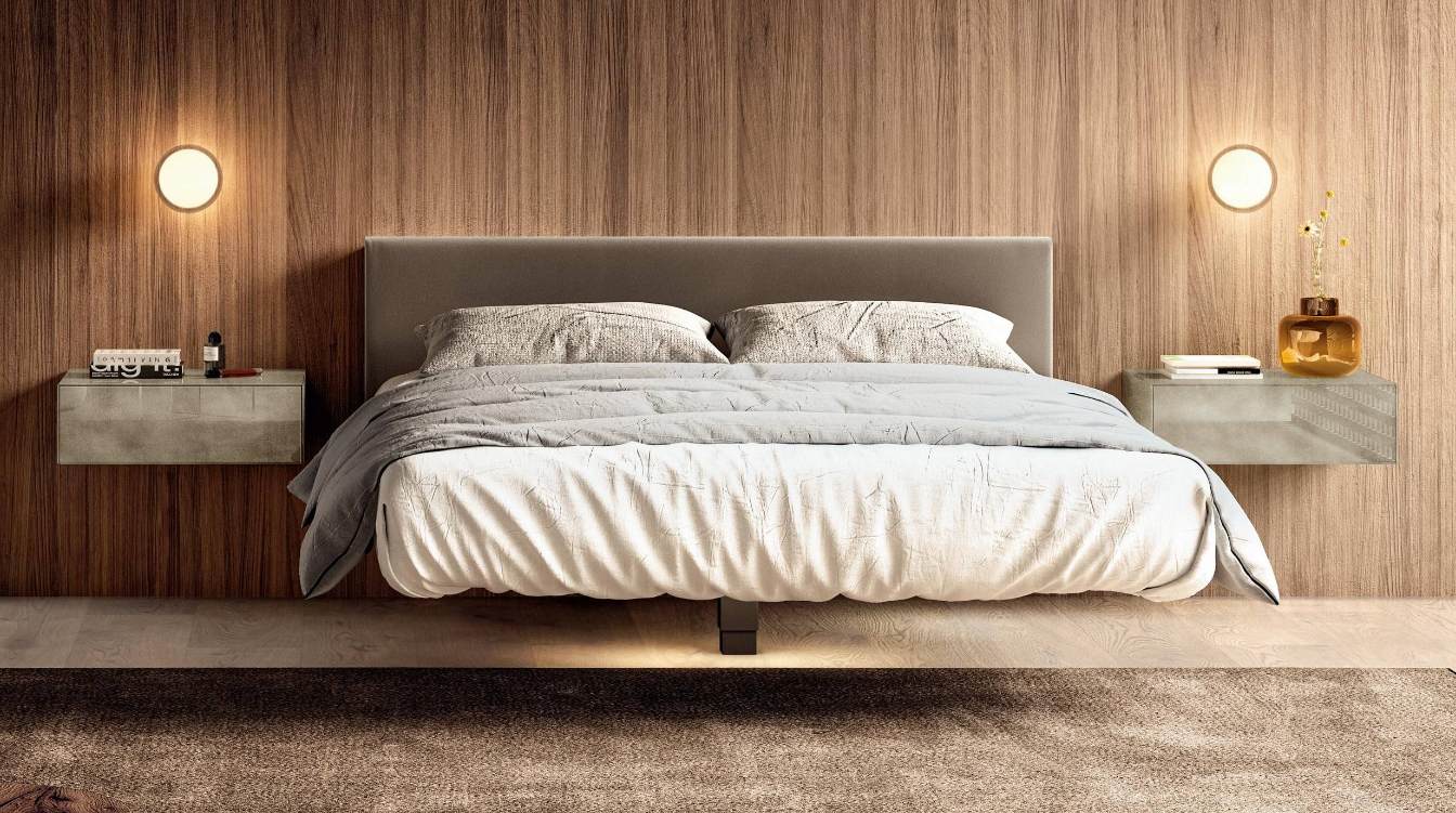 Letto Fluttua Lago con testata in pelle 2