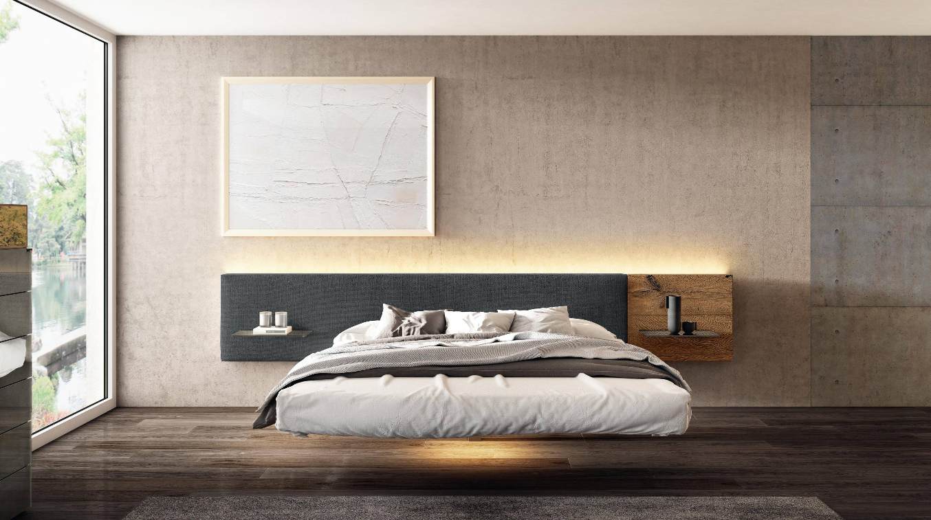 Letto Fluttua Lago con testata in tessuto e legno wilwood Bergamo