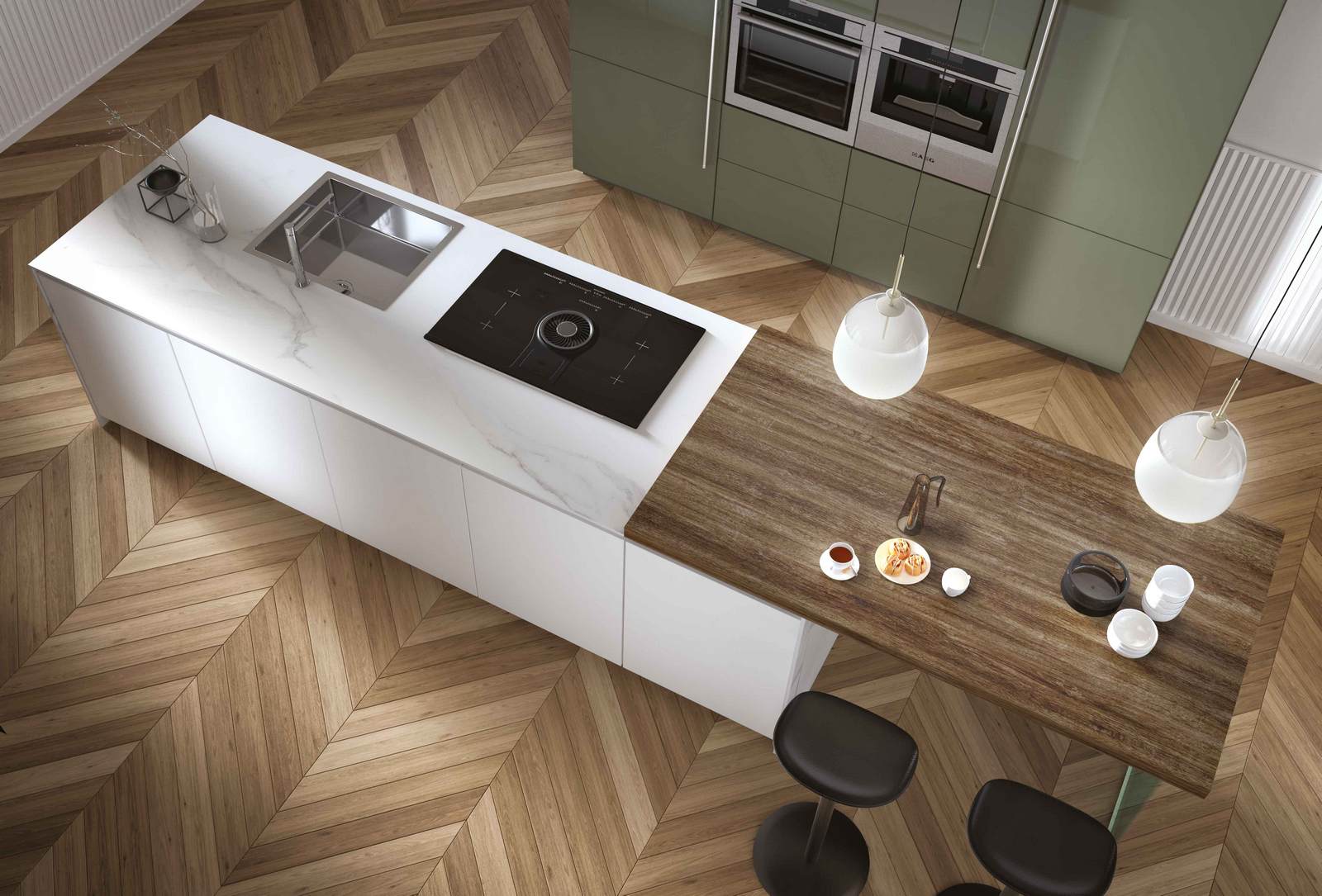 cucina La Casa Moderna con isola piano ceramica e legno Bergamo