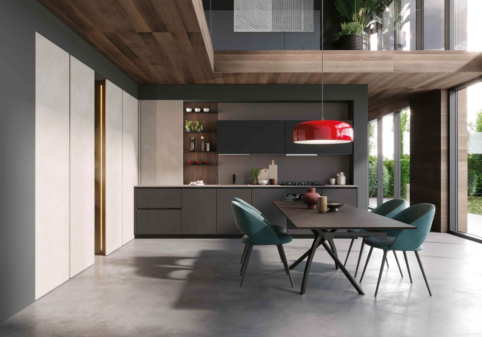cucina La Casa Moderna laccata con colonne con tavolo con piano in legno Bergamo