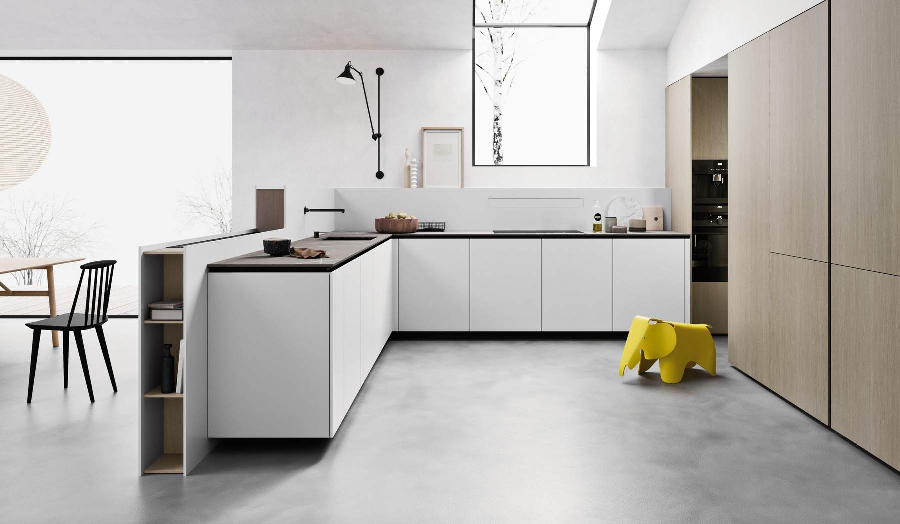 cucine Bergamo, cucine moderne Mesons modello Trim bianca con ante e colonne