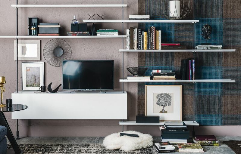 libreria Airport Cattelan a muro con tv